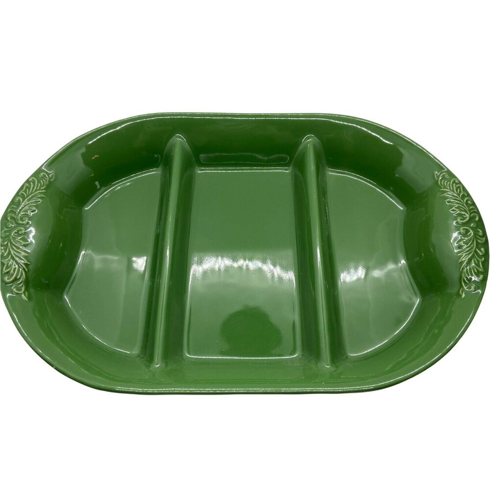 Sur La Table Green Three Section Dishwasher Safe Baking Dish Platter Snack Tray